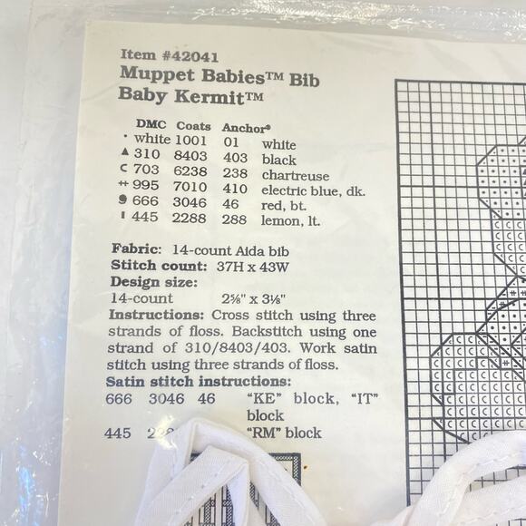 VTG Muppets In Stitches Muppet Babies Cross Stitch Bib Kit New #42041 Baby New - Picture 4 of 8